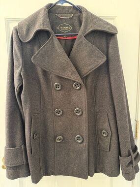 1 Madison Charcoal Double-Breasted Peacoat Wool blend Large